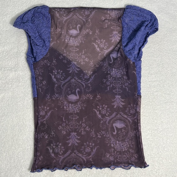 Kimchi Blue Small Top Clementine Femme Top purple mesh swan print purple - Picture 4 of 9